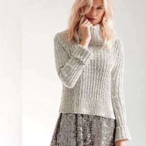 Free People Marled Ivory Combo Twisted Cable Cropped TNeck Sweater OB465415 L